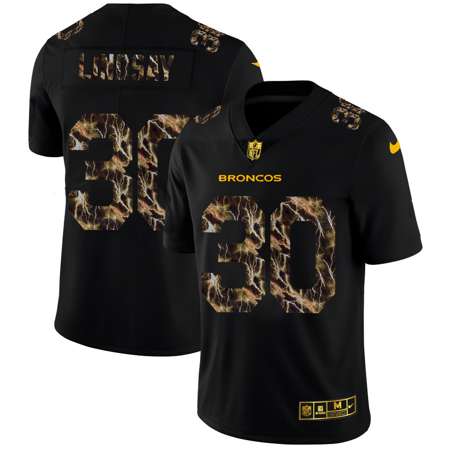 2020 Denver Broncos #30 Phillip Lindsay Men Black Nike Flocked Lightning Vapor Limited NFL Jersey